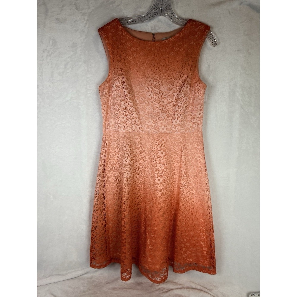 Sandra Darren Lace Dress 10 Peach Coral Fit Flare Wedding Guest Easter Ombré